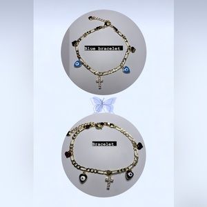 2 colors available 2 in 1 Bracelet/Anklet Black or Blue  heart evil eye